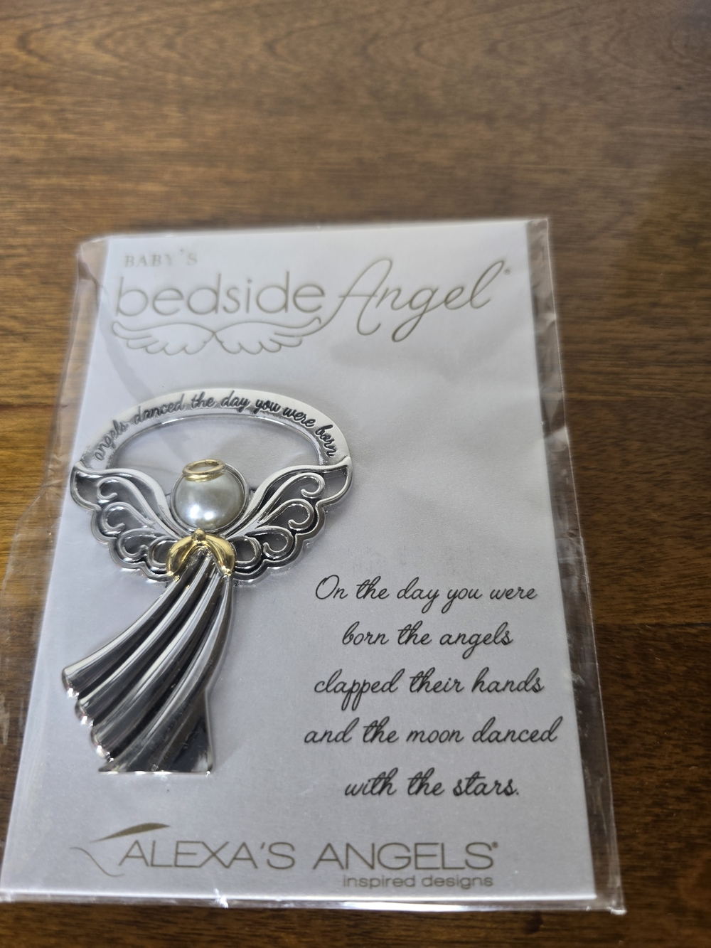 Silver and Gold Bedside Angel Keepsake - Rhodium/18K Gold-plate faux Pearl